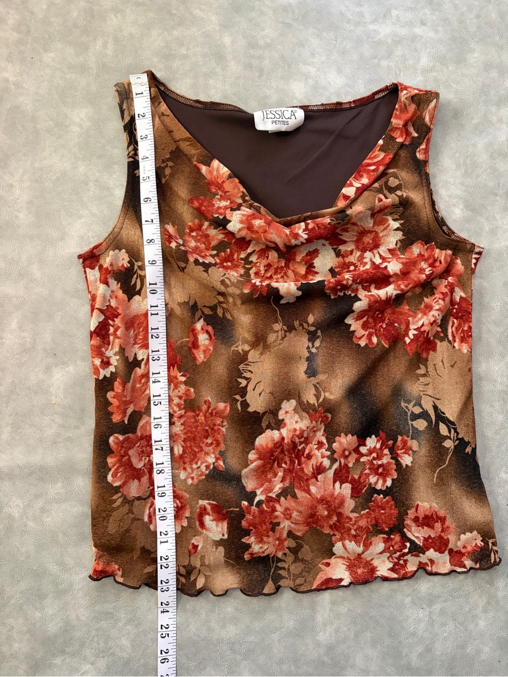 Y2K 90’s Jessica Vintage Brown Fall Floral Cowl Neck Sleeveless Top - Picture 9 of 9